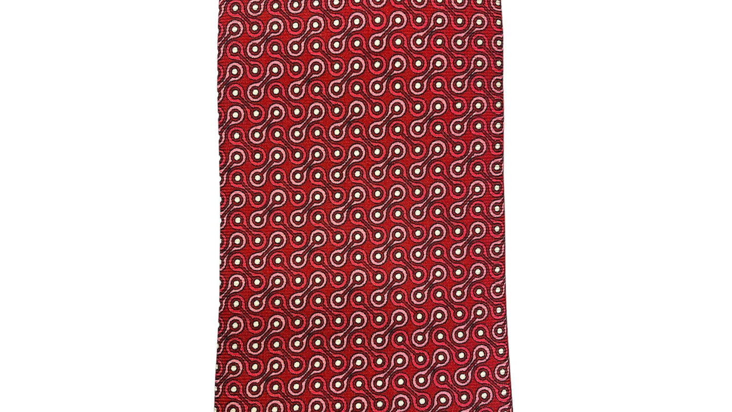 Light blue silk tie with blue flowers and red circles