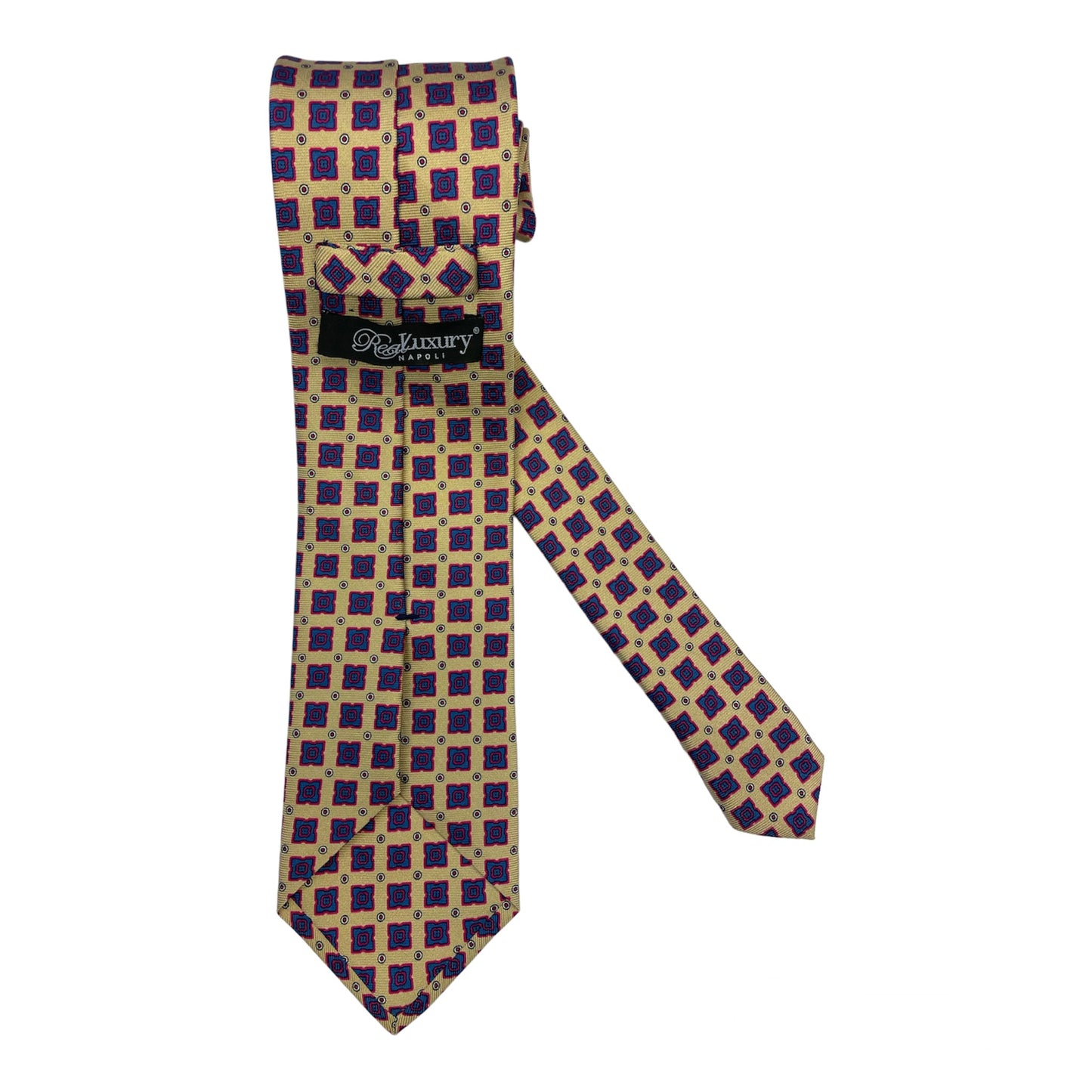 Light blue silk tie with blue flowers and red circles