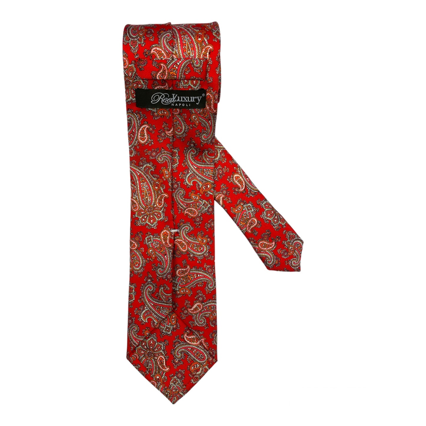 Cravatta seta rossa con paisley chiari