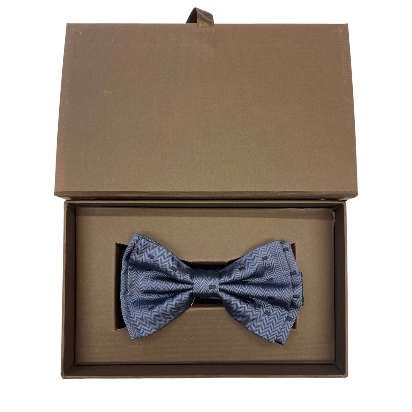 Sartorial bow tie brown silk large light blue flowers