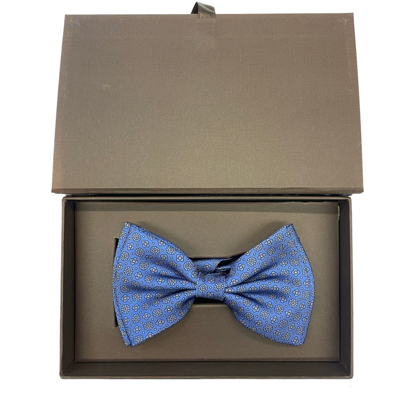 Sartorial bow tie brown silk large light blue flowers