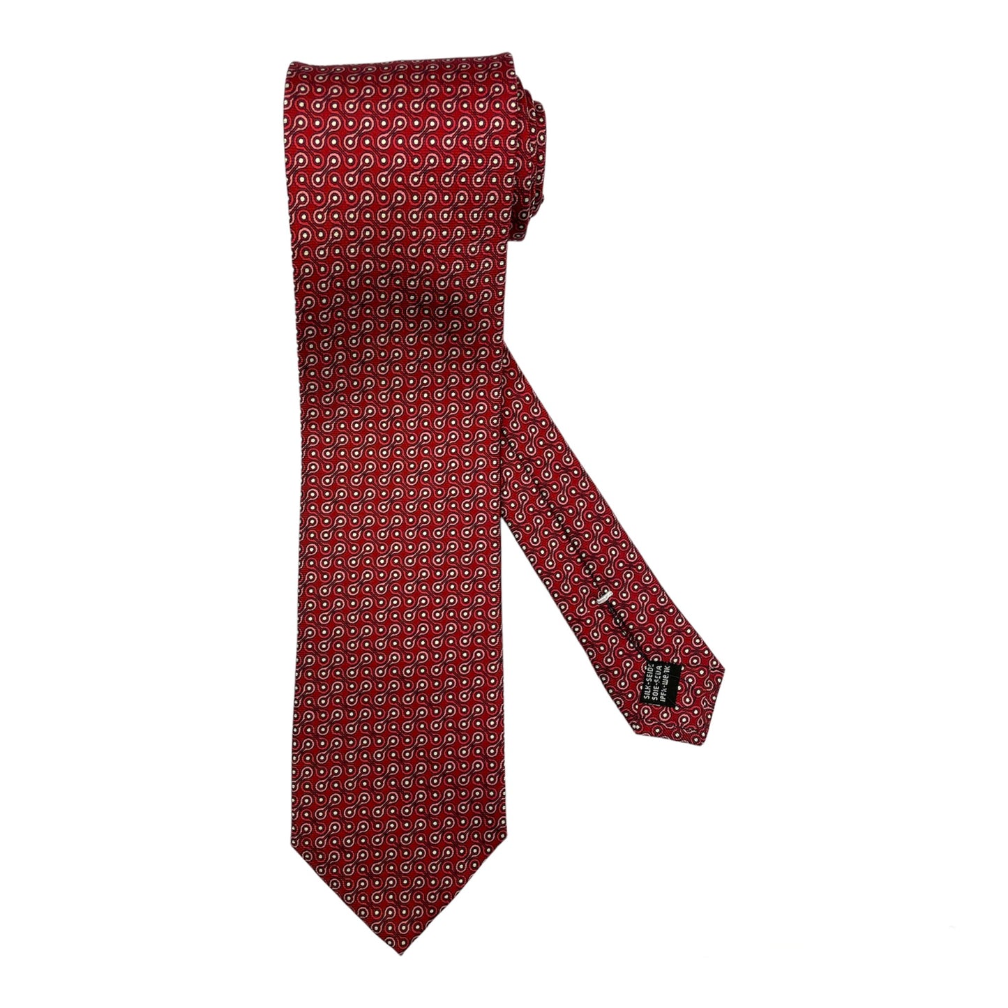 Light blue silk tie with blue flowers and red circles