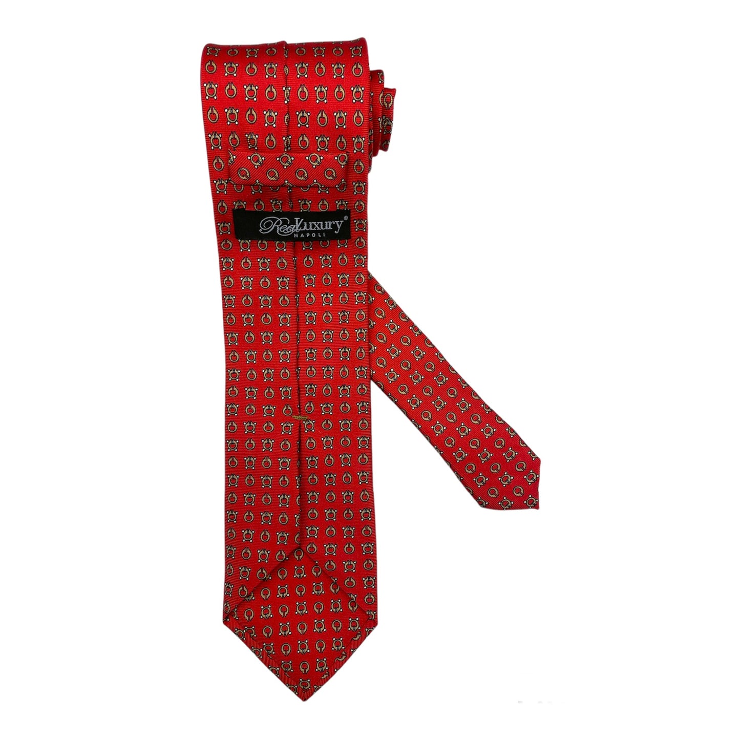 Light blue silk tie with blue flowers and red circles