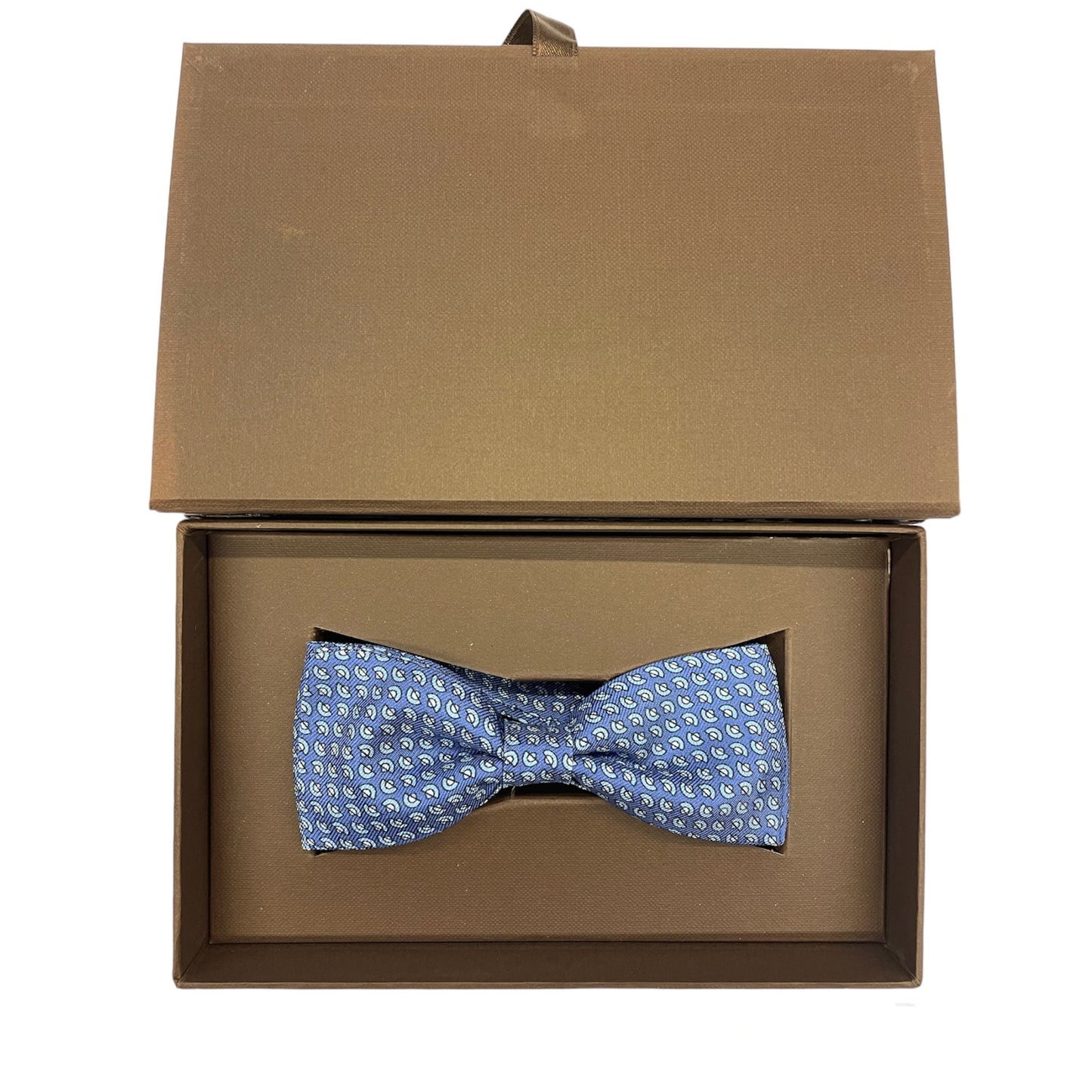 Sartorial bow tie brown silk large light blue flowers