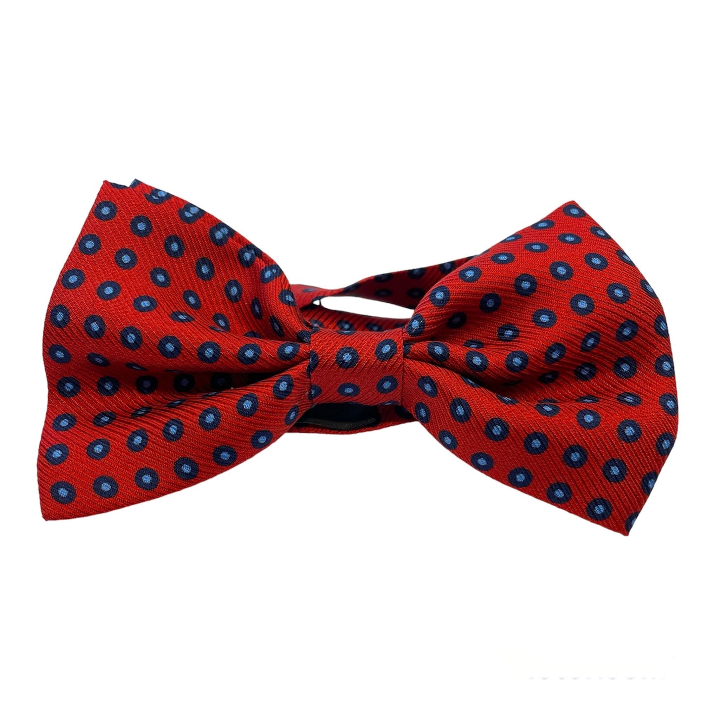 Papillon Sartoriale seta rosso cerchi blu interno celeste