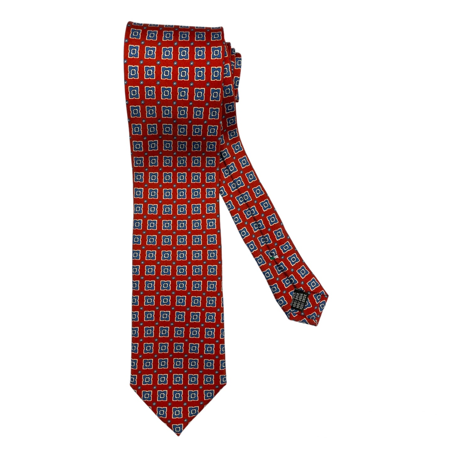 Light blue silk tie with blue flowers and red circles