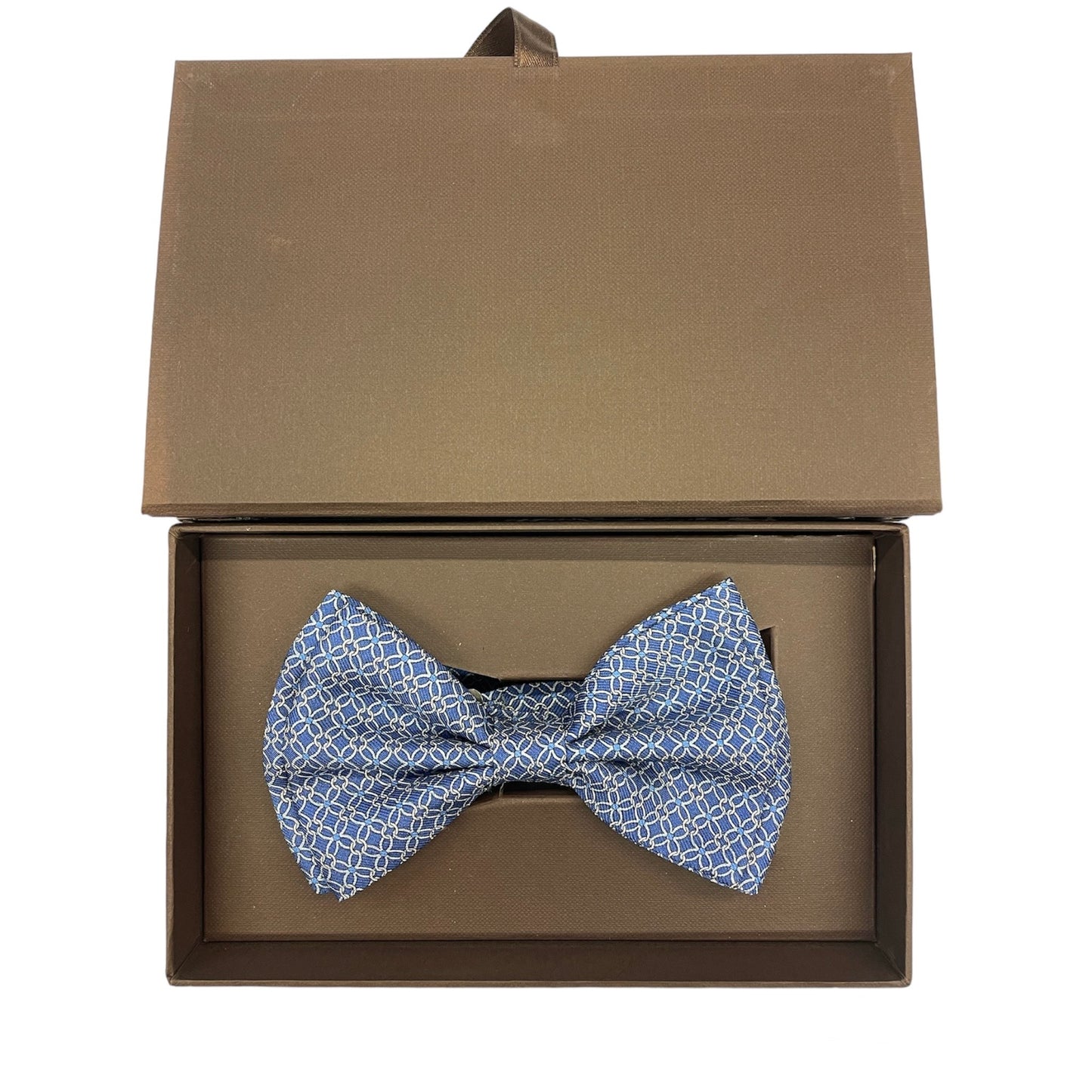 Sartorial bow tie brown silk large light blue flowers