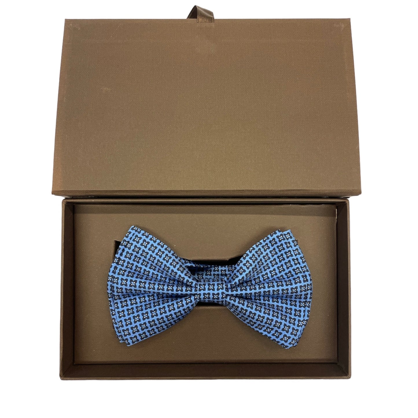 Sartorial bow tie brown silk large light blue flowers