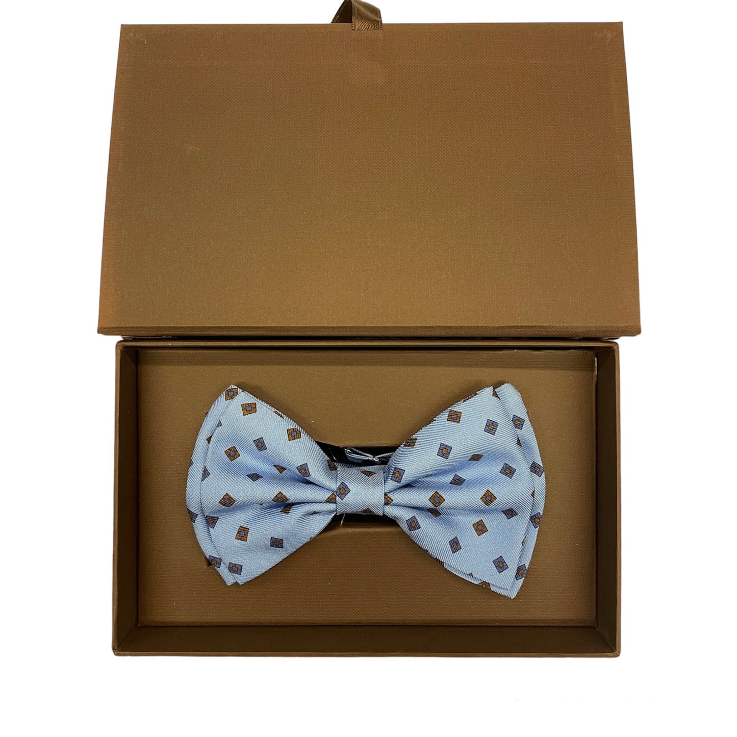 Sartorial bow tie brown silk large light blue flowers