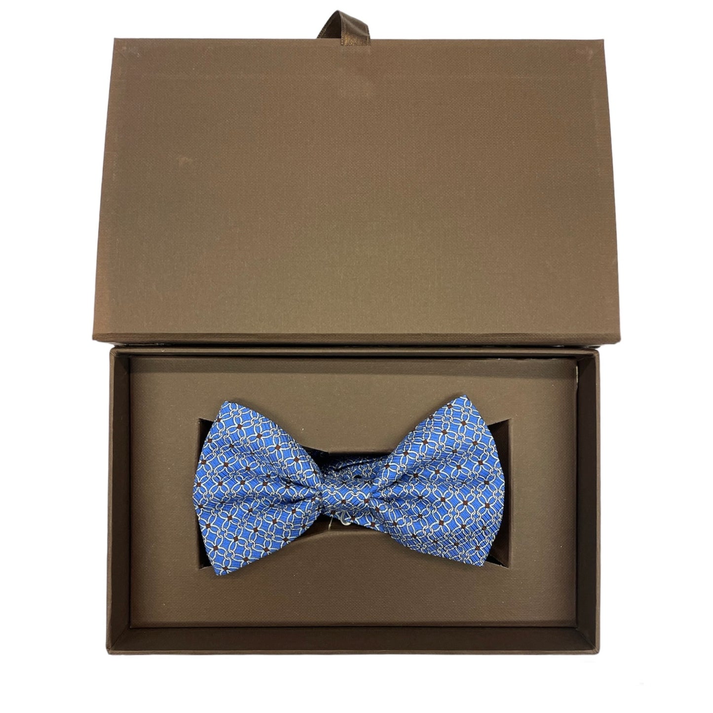 Sartorial bow tie brown silk large light blue flowers