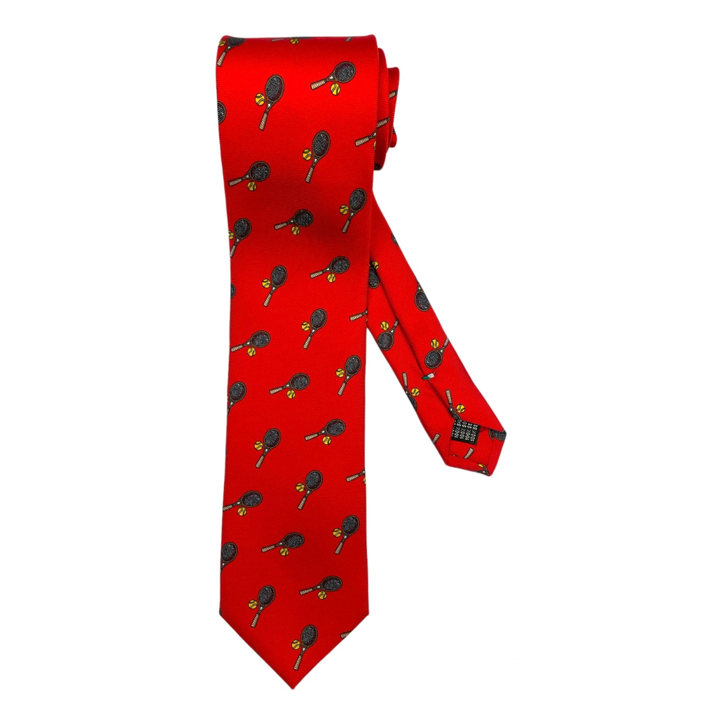 Light blue silk tie with blue flowers and red circles