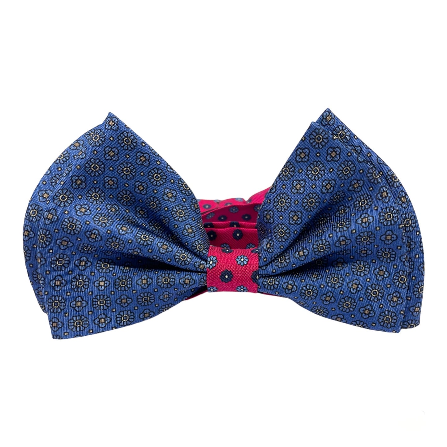 Sartorial bow tie brown silk large light blue flowers