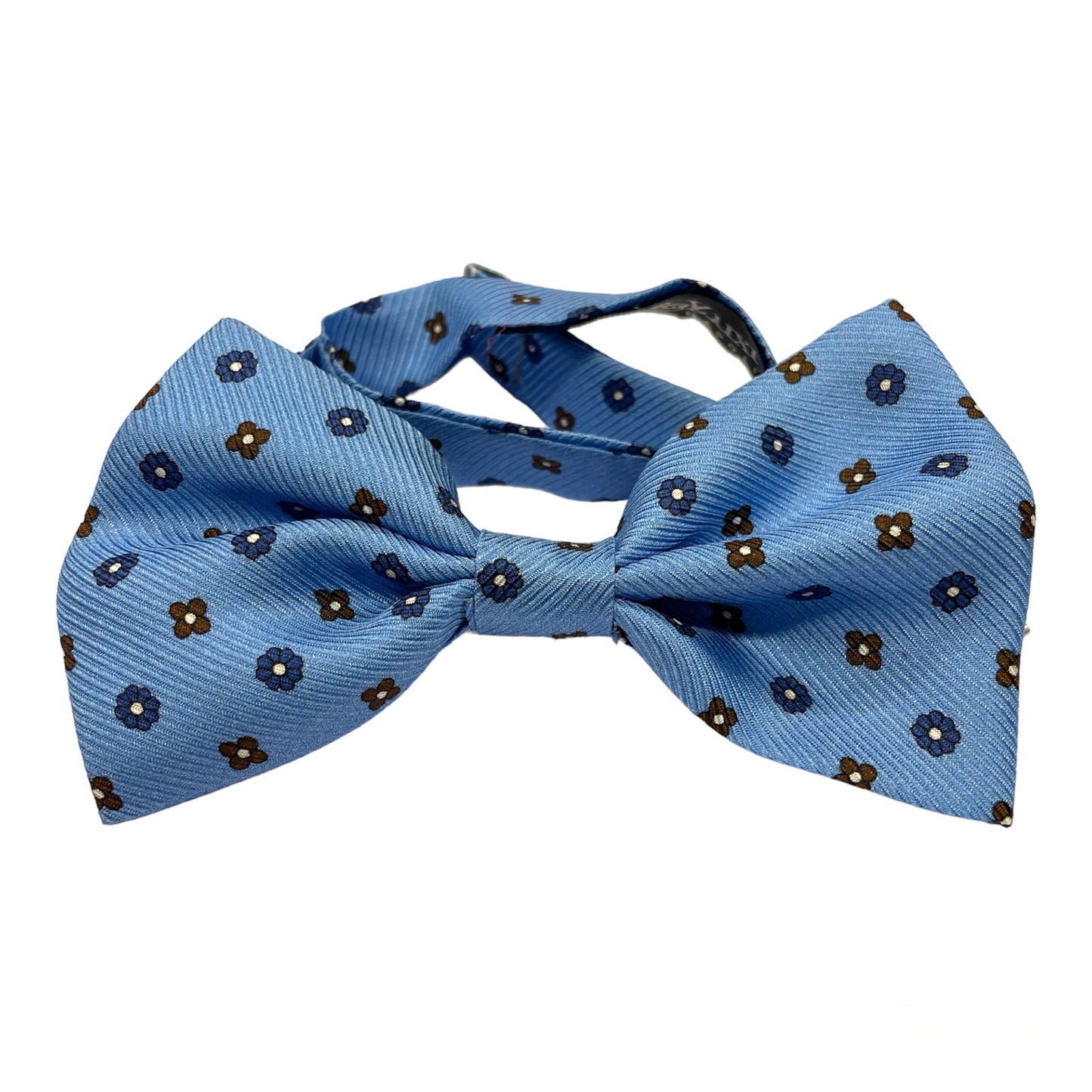 Sartorial bow tie brown silk large light blue flowers