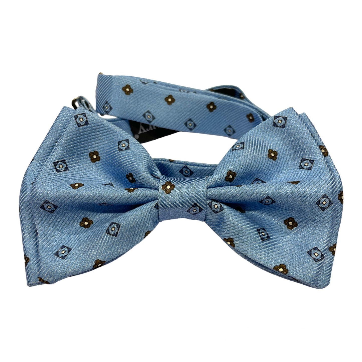 Sartorial bow tie brown silk large light blue flowers