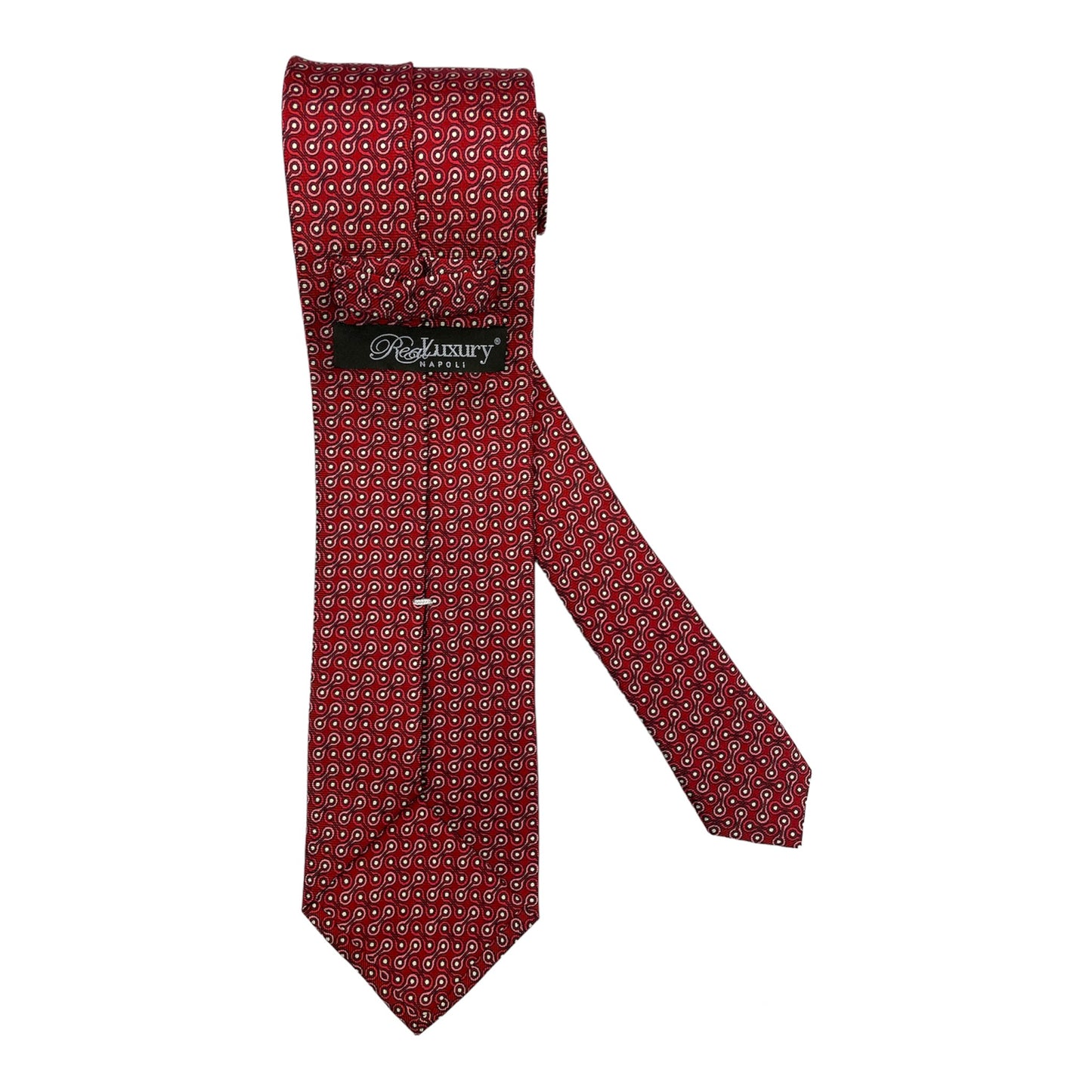 Light blue silk tie with blue flowers and red circles