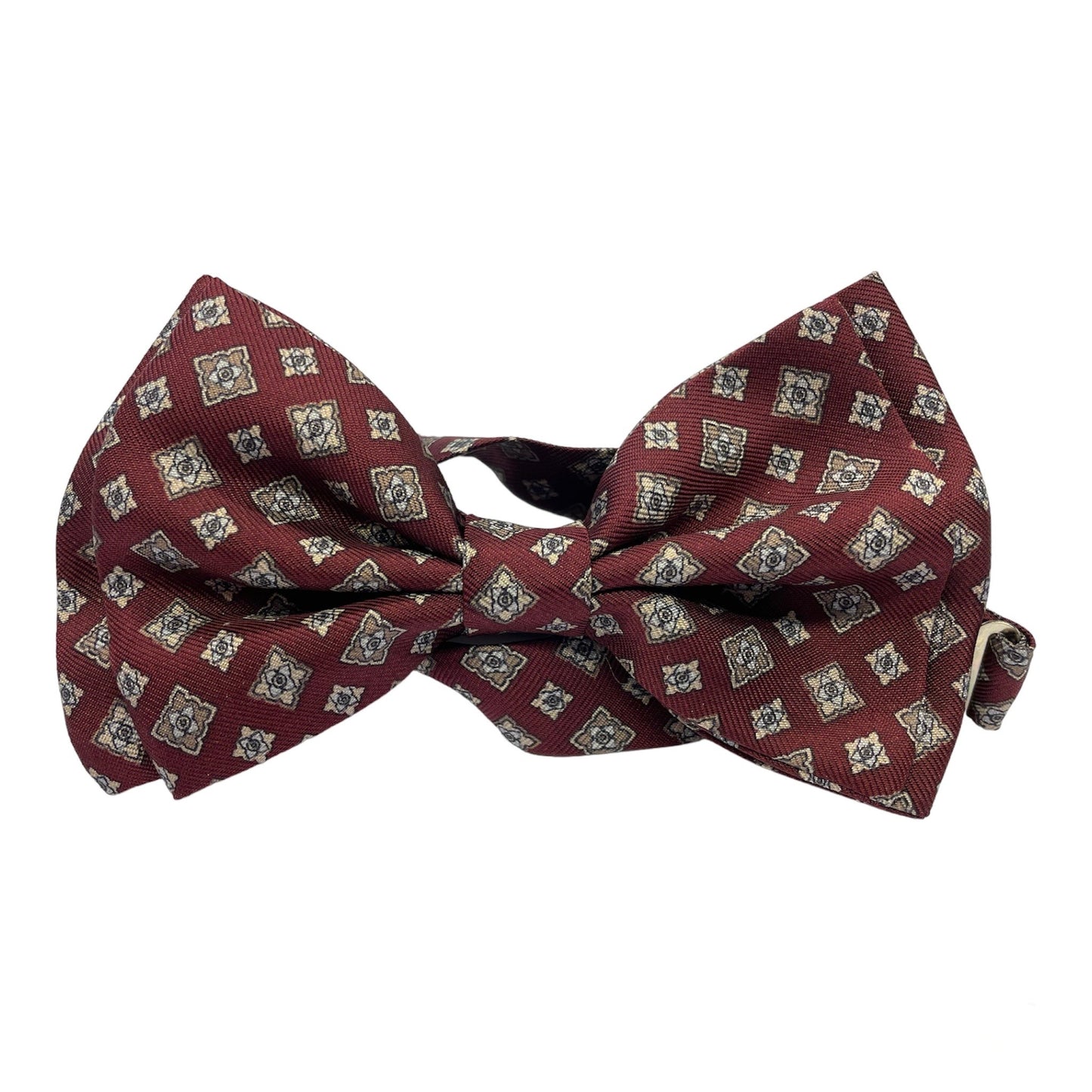 Papillon Sartoriale seta bordeaux con fiori marroni e beige