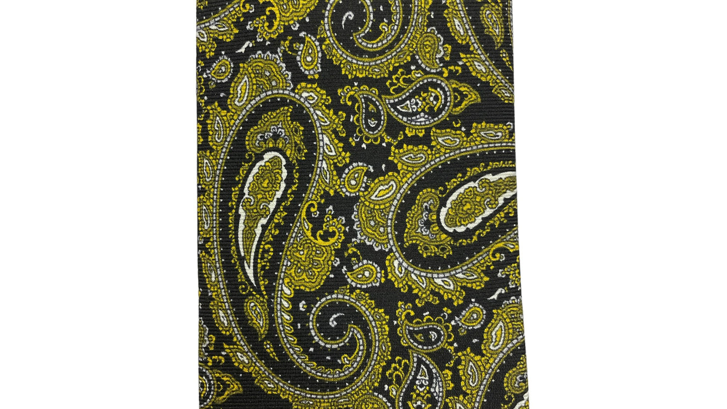 Cravatta seta nera con paisley verde