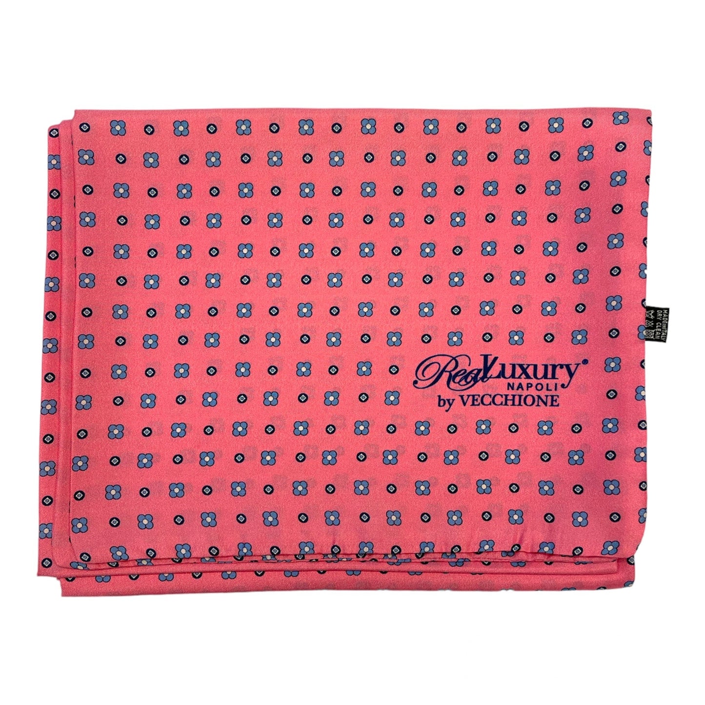 Sciarpa Sartoriale Seta rosa fluo con fiori celesti