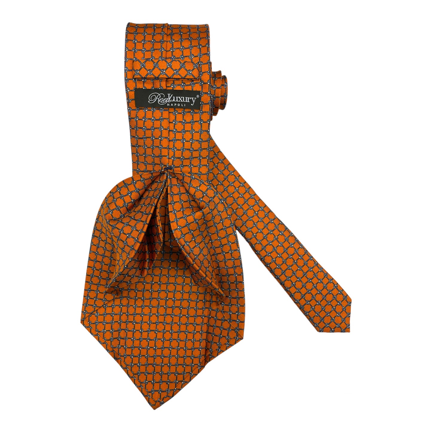 Orange silk tie light blue chains