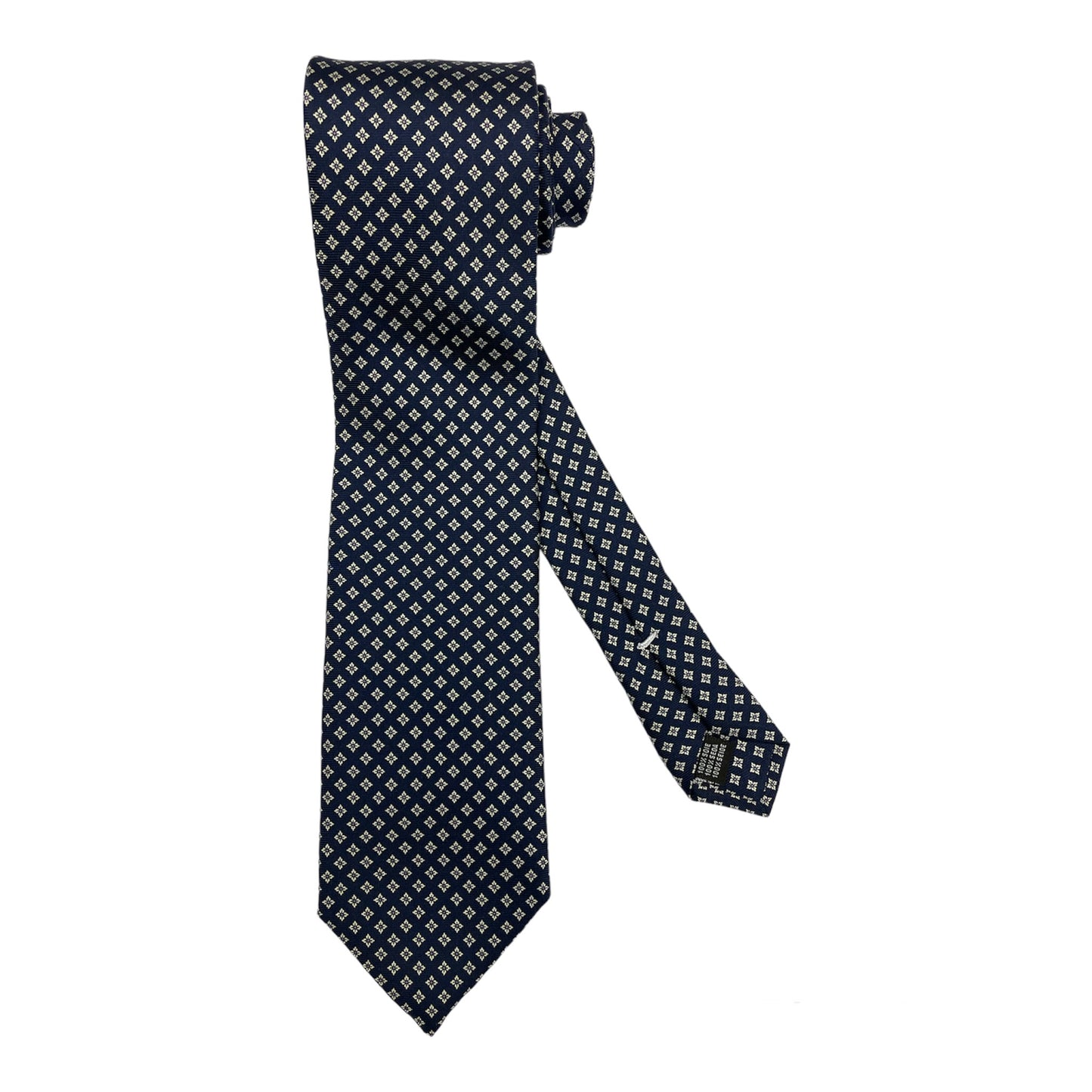 Blue silk tie with white flower