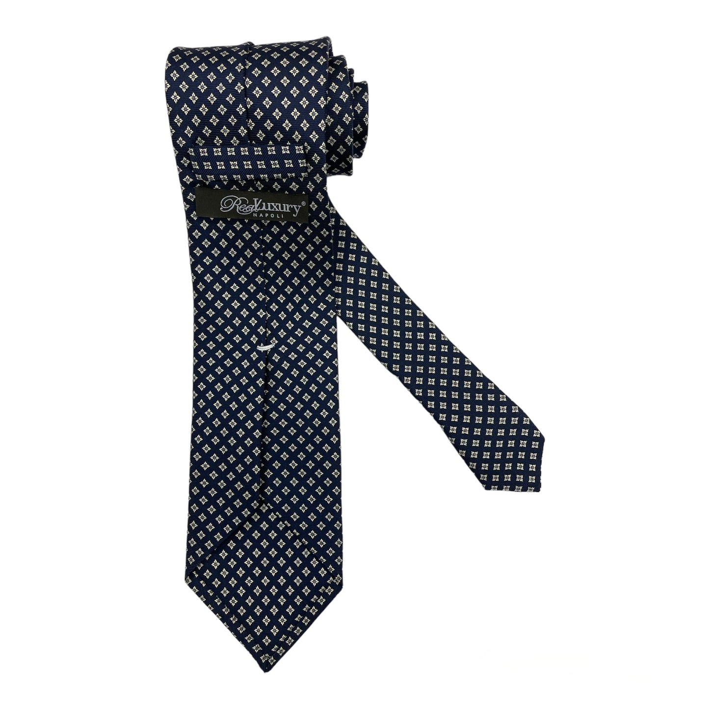 Blue silk tie with white flower