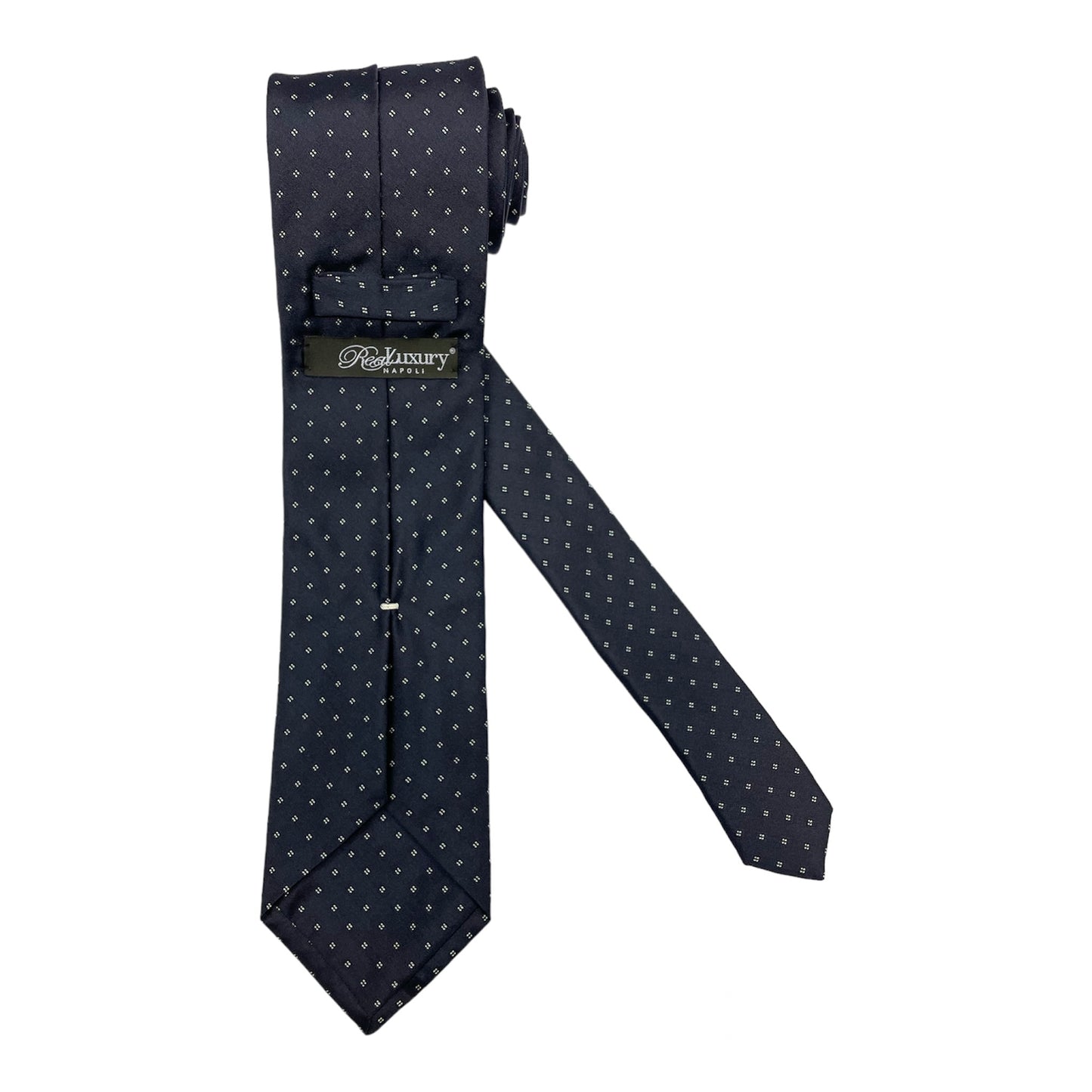 Blue silk tie with white micro pattern