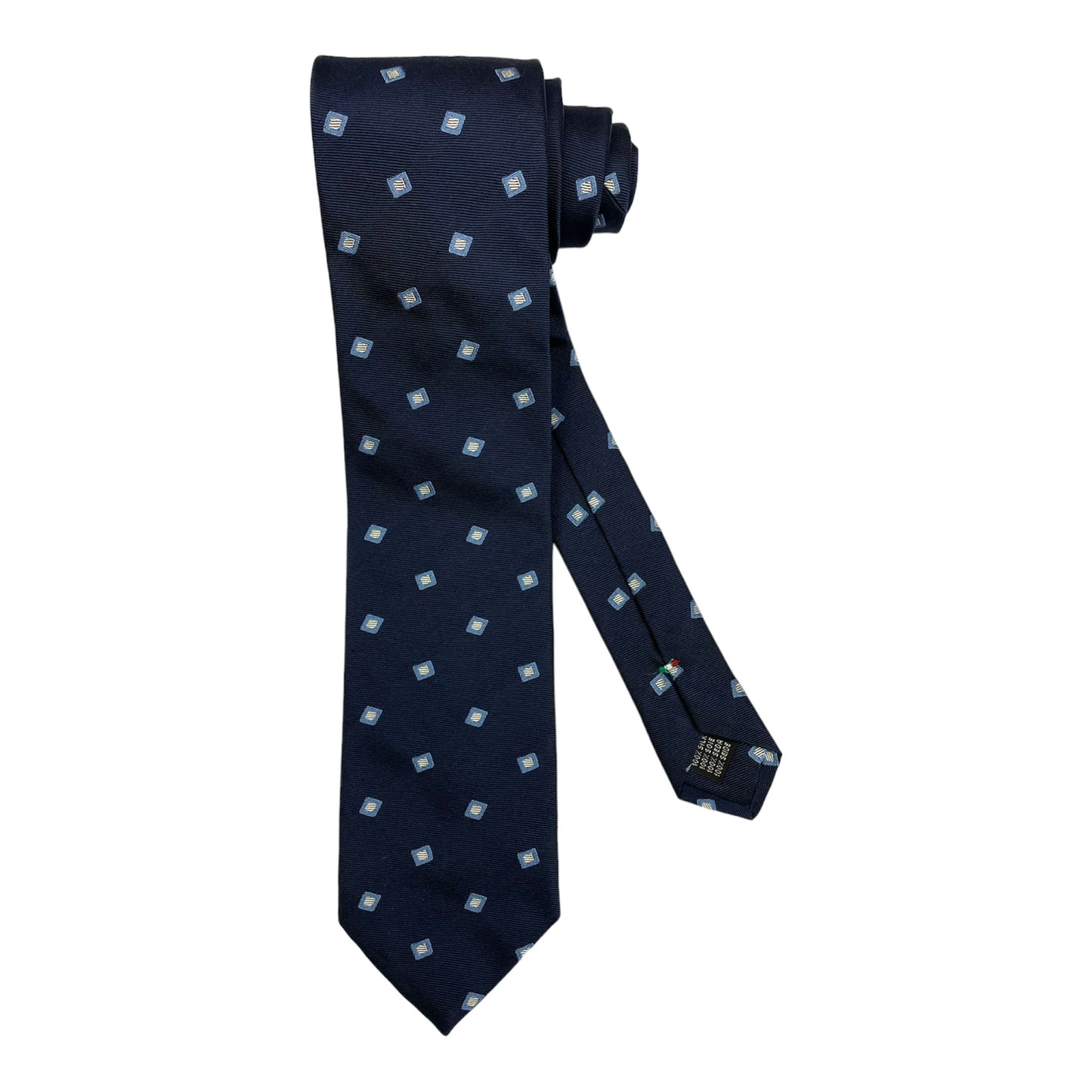 Blue silk tie with blue and white square