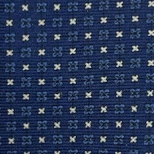 Cravatta seta blu crocette bianche e fiori blu