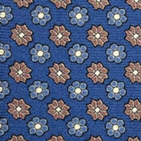 Cravatta seta bluette fiorellini marrone chiaro e celesti