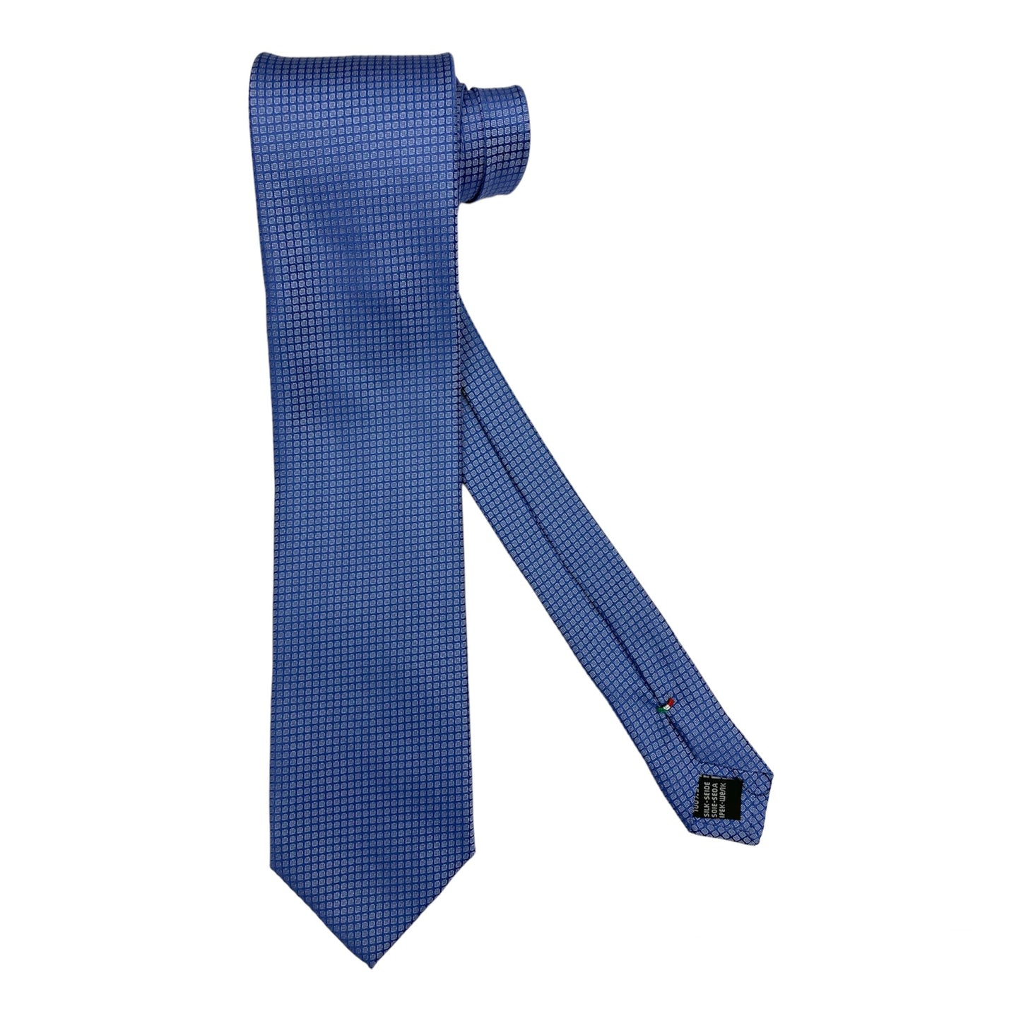 Cravatta seta bluette quadretti bianchi