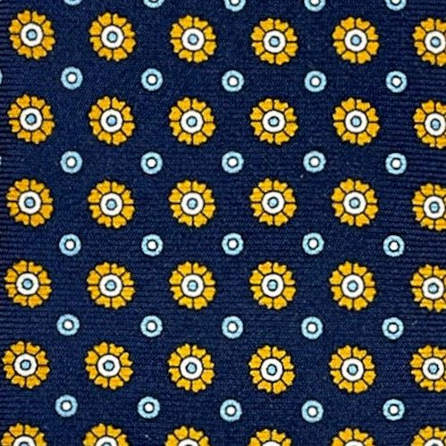 Cravatta seta blu fiore giallo e cerchietto azzurro