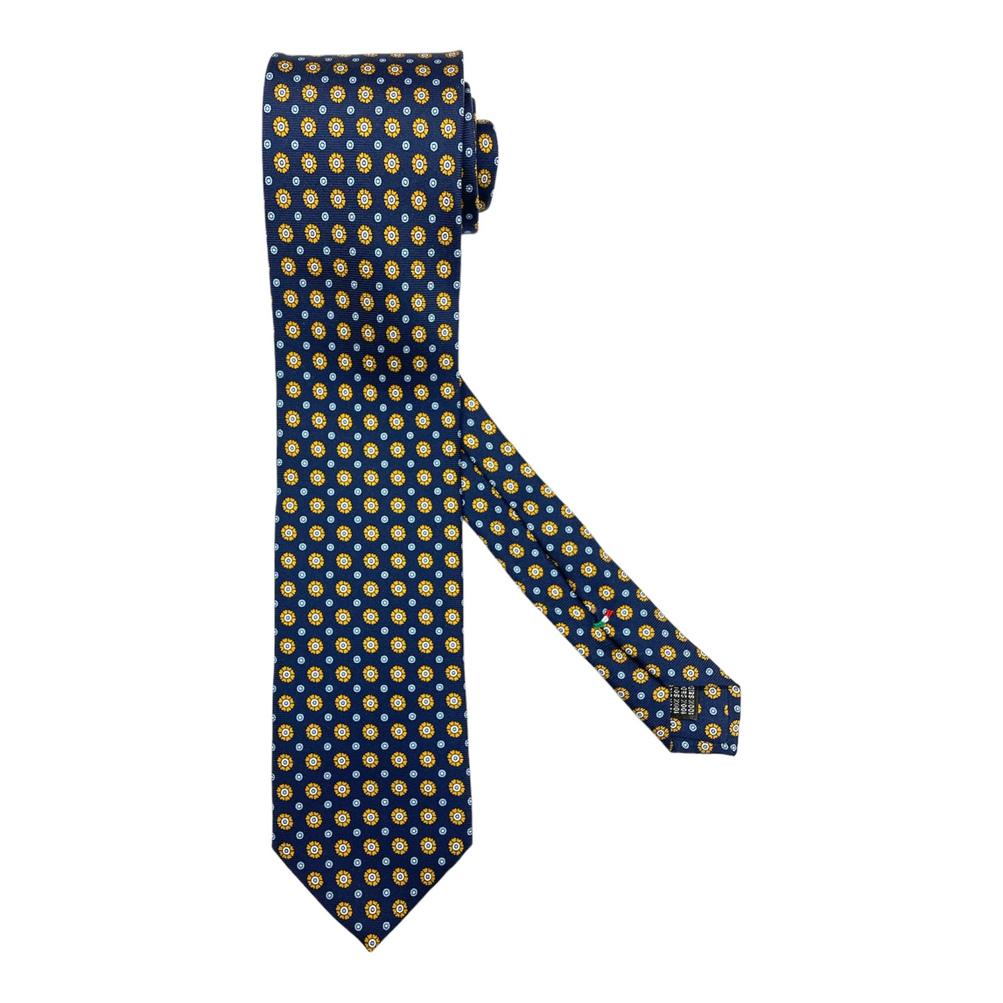 Blue silk tie with yellow flower and light blue circlet