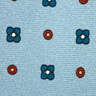 Light blue silk tie with blue flowers and red circles