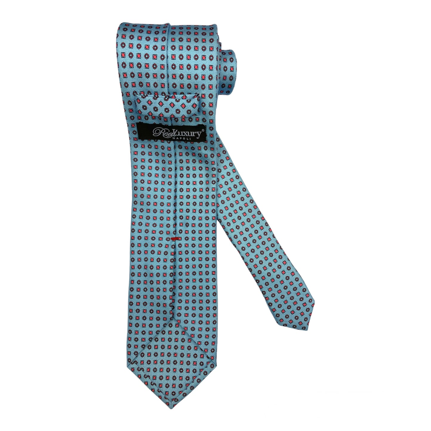 Light blue silk tie with flowers and checks