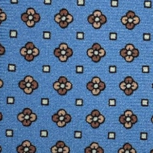 Cravatta seta celeste fiori marroni e quadretti celeste chiaro