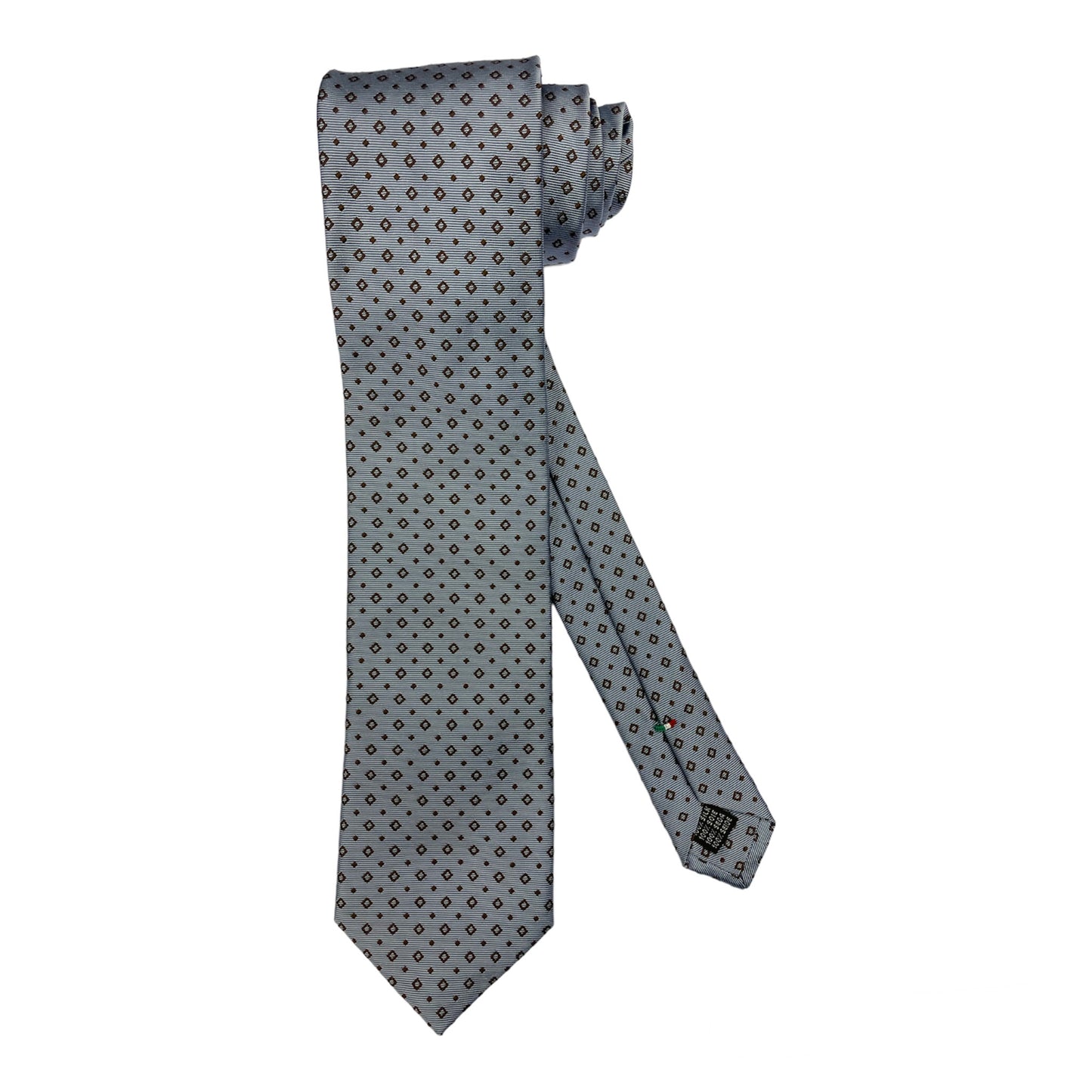 Light blue silk tie with brown rhombuses