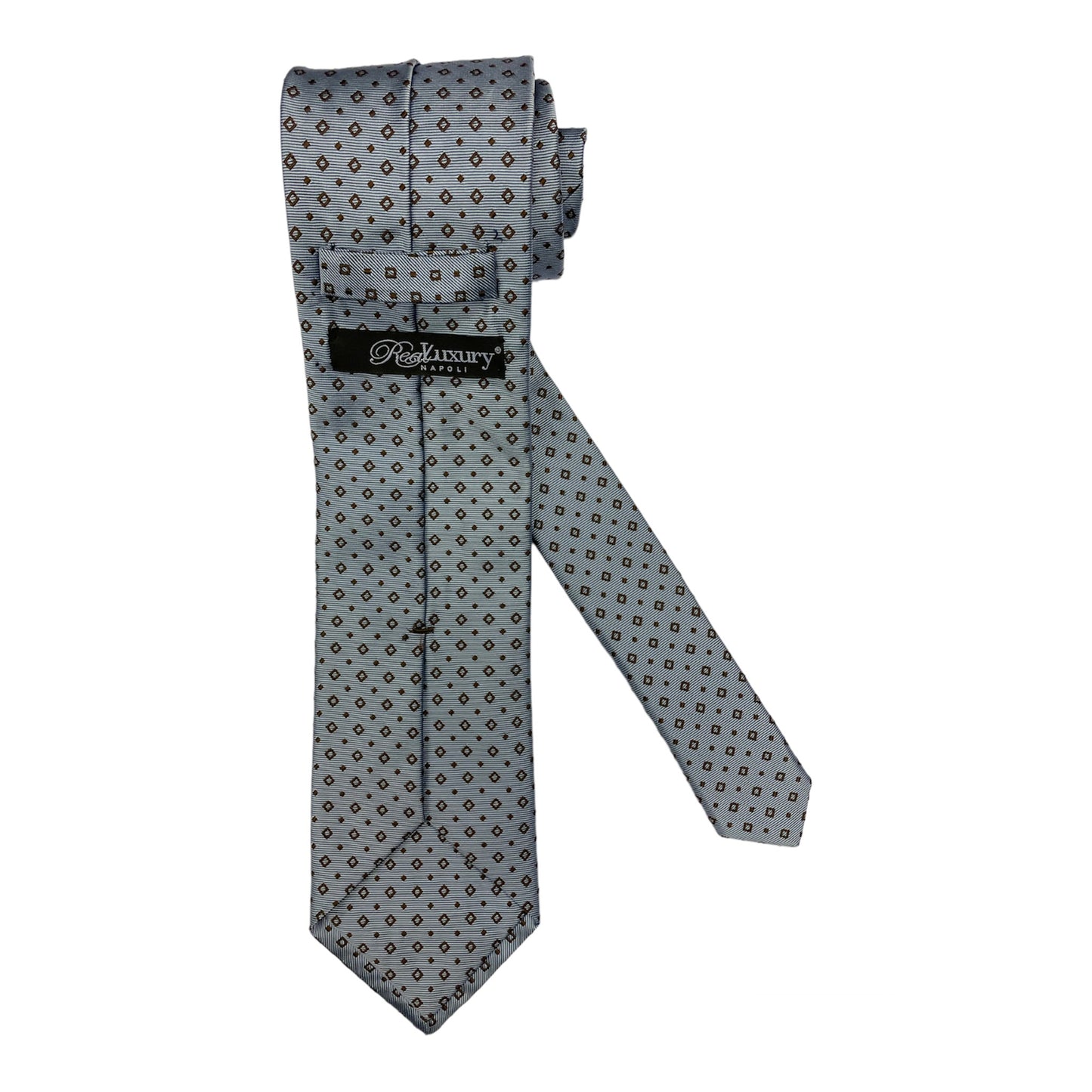 Light blue silk tie with brown rhombuses