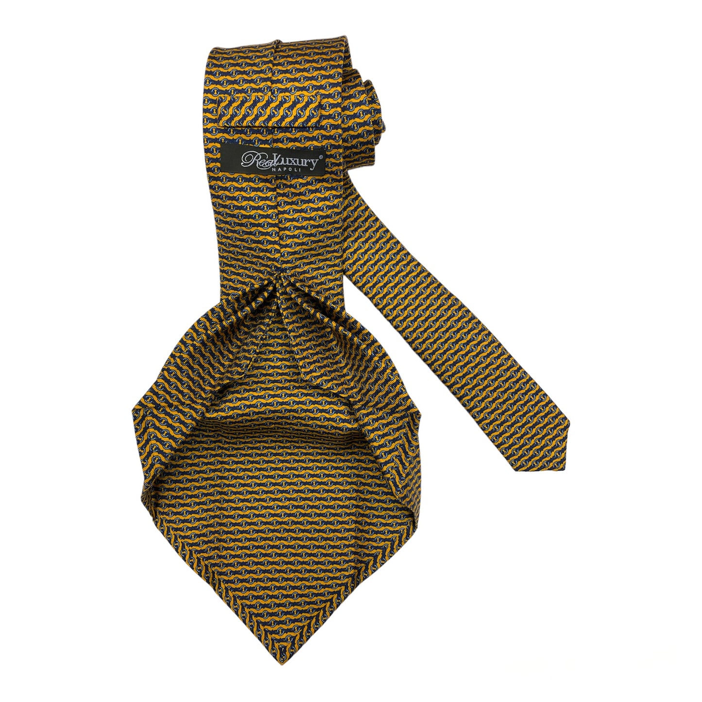 Yellow silk tie with light blue ring