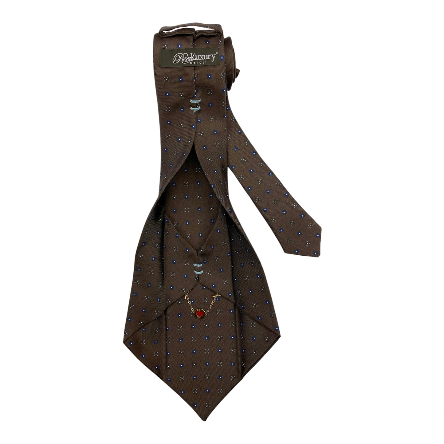 Brown silk tie with blue flowers