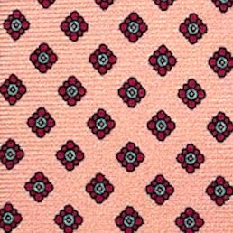 Pink silk tie with red rhombus flowers