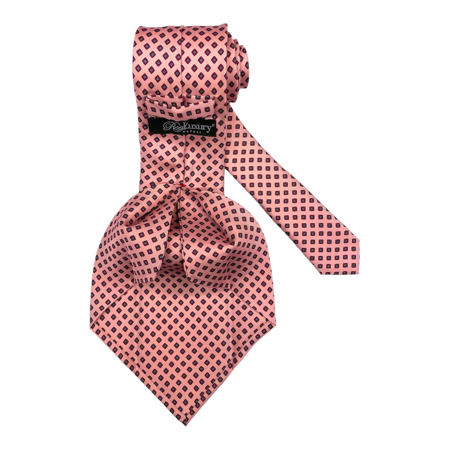 Pink silk tie with red rhombus flowers