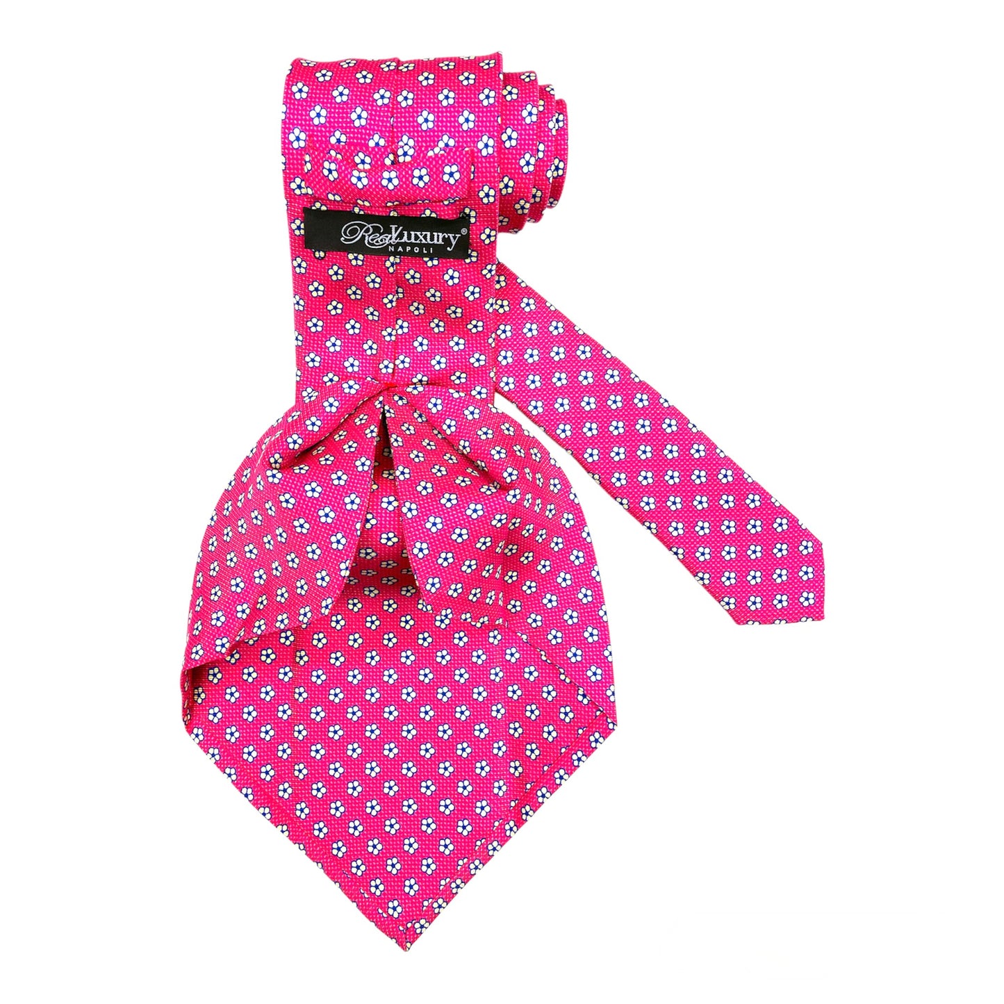 Fluorescent pink silk tie with white flowers