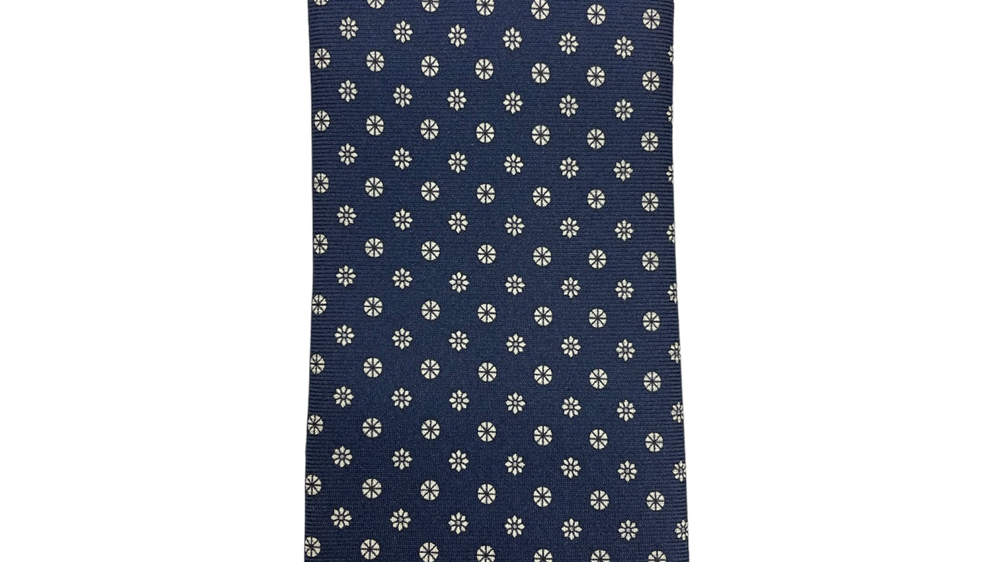 Cravatta seta blu fiori e girelle bianche