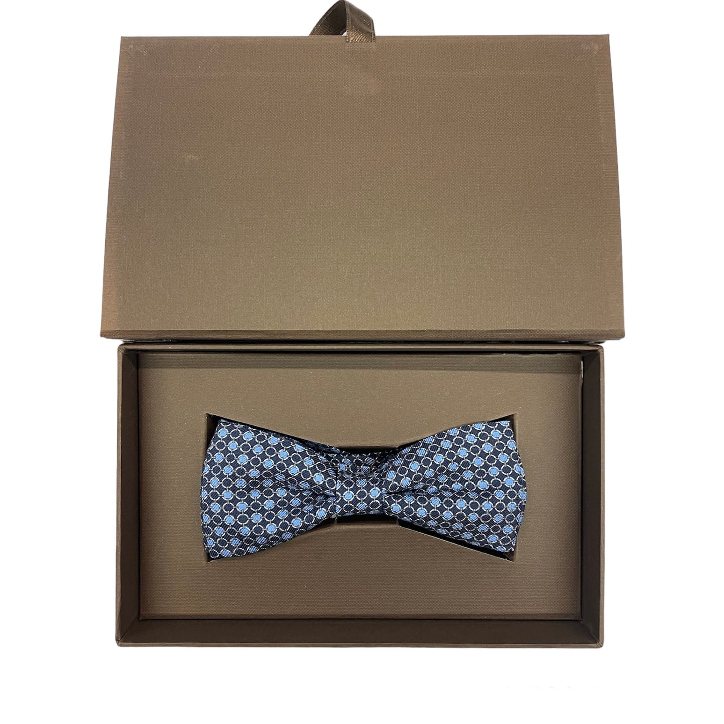 Sartorial bow tie brown silk large light blue flowers