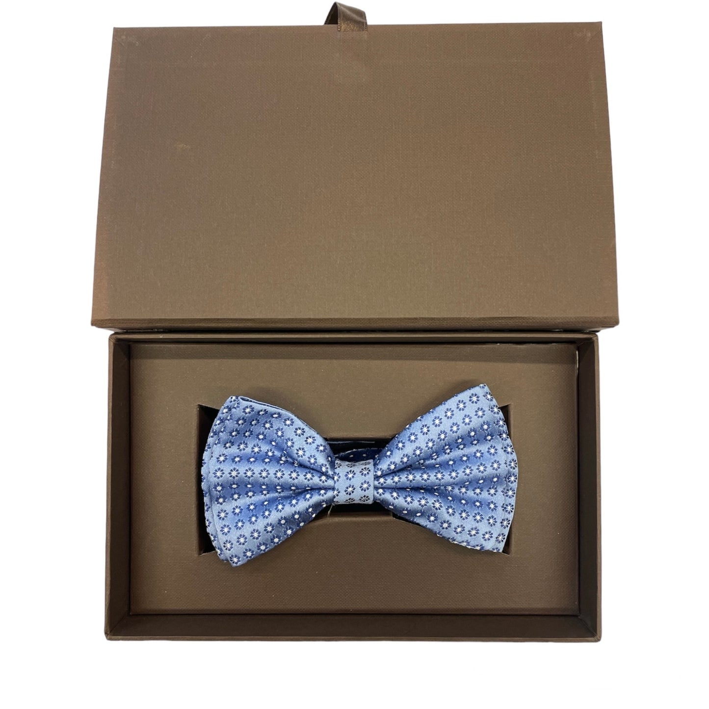 Sartorial bow tie brown silk large light blue flowers