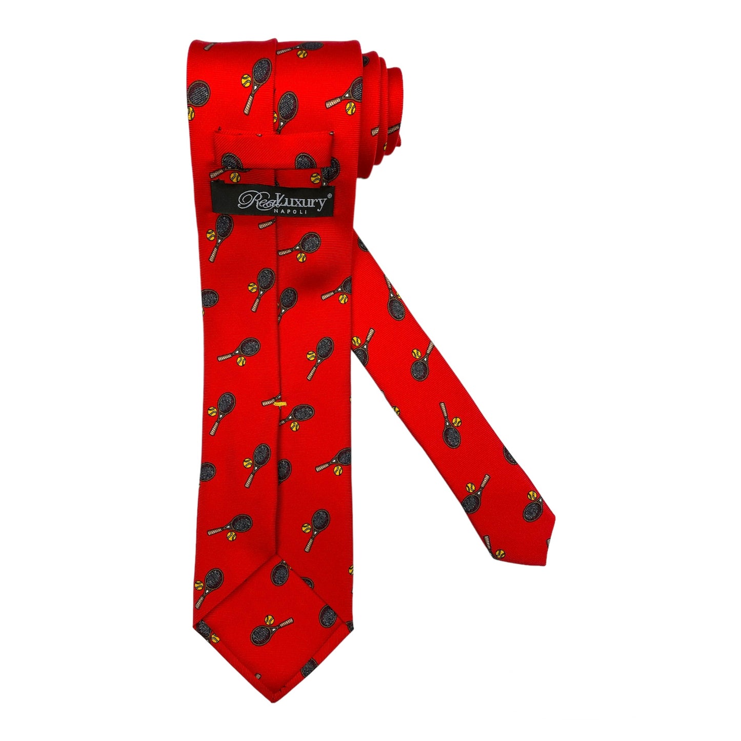 Light blue silk tie with blue flowers and red circles