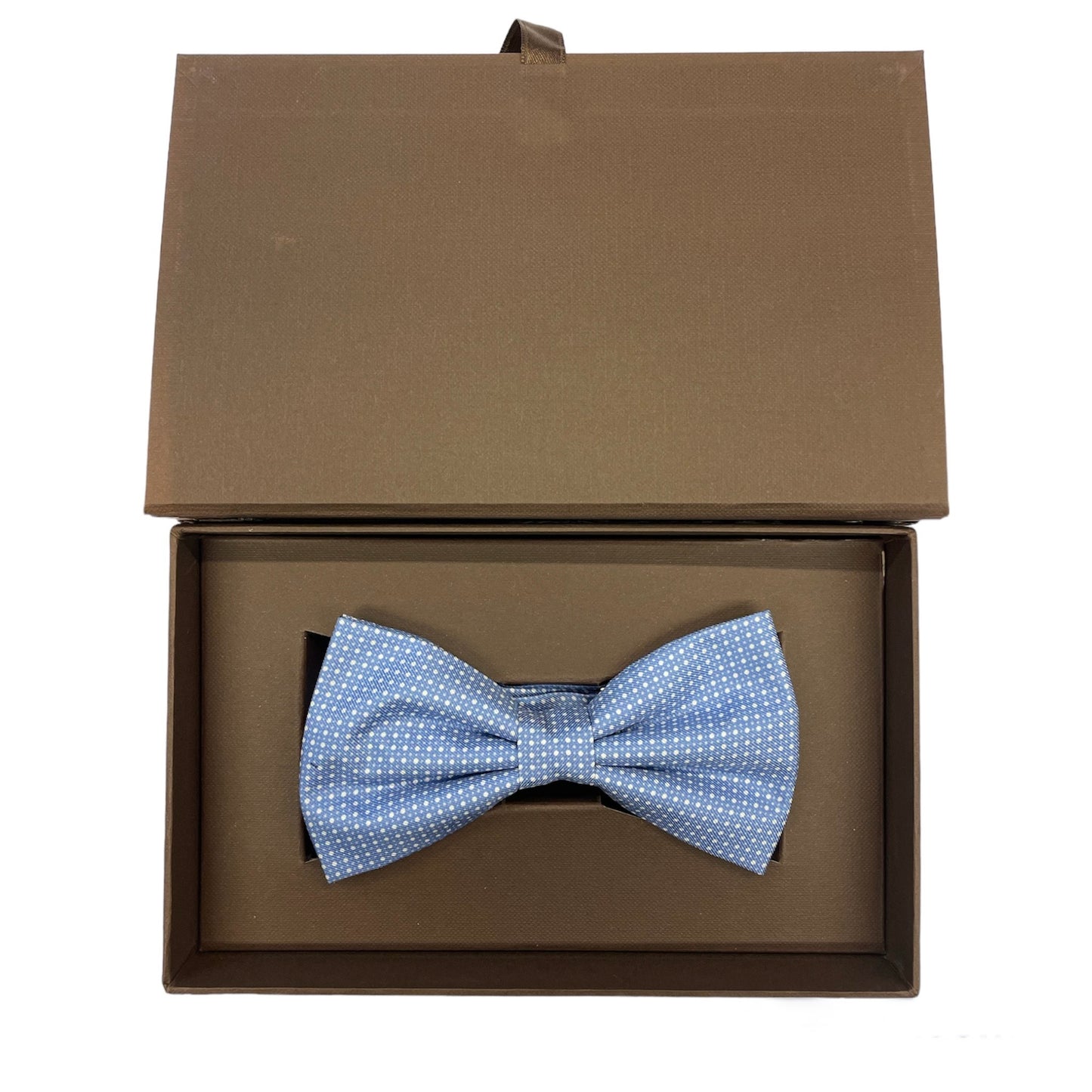 Sartorial bow tie brown silk large light blue flowers