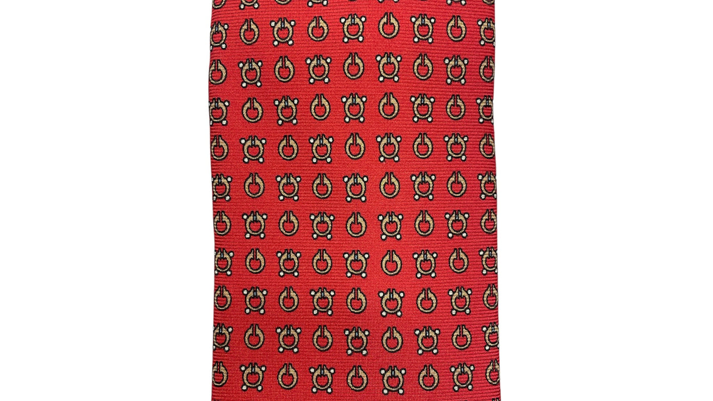 Light blue silk tie with blue flowers and red circles