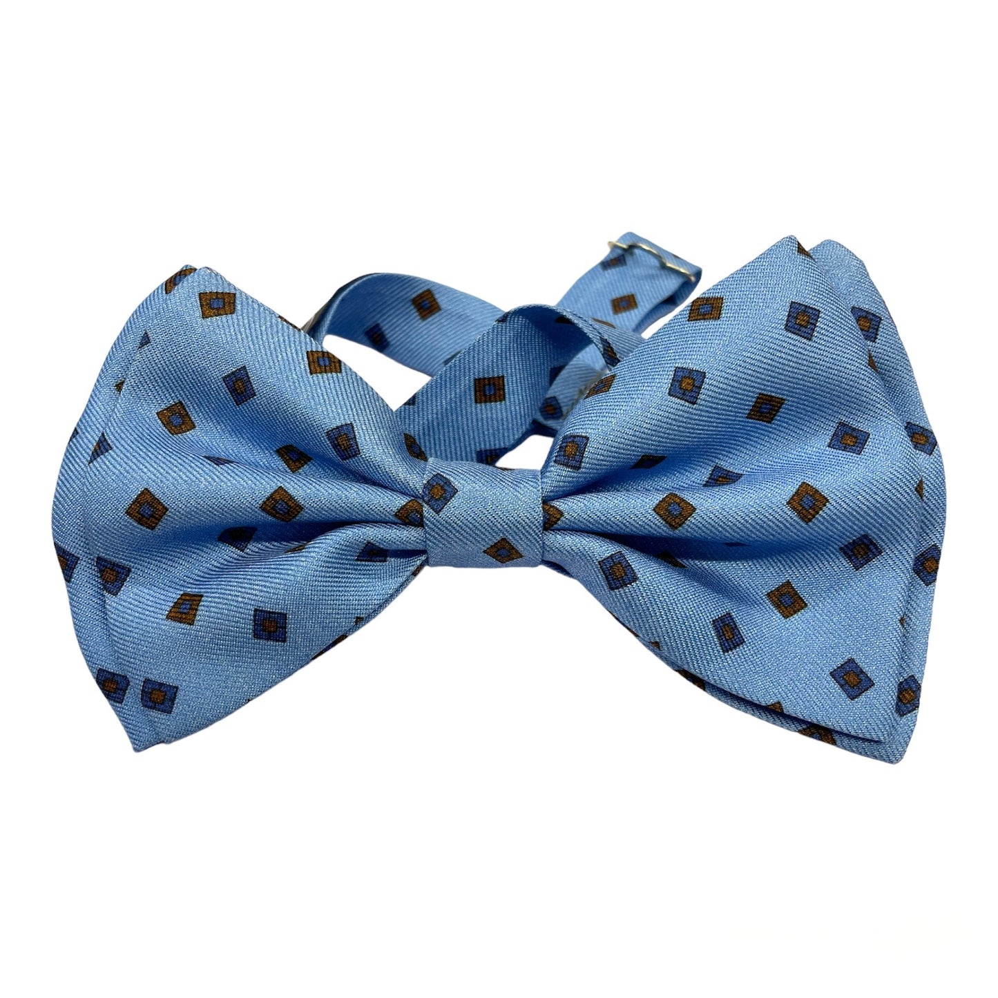 Papillon Sartoriale seta celeste con rombi blu e marroni