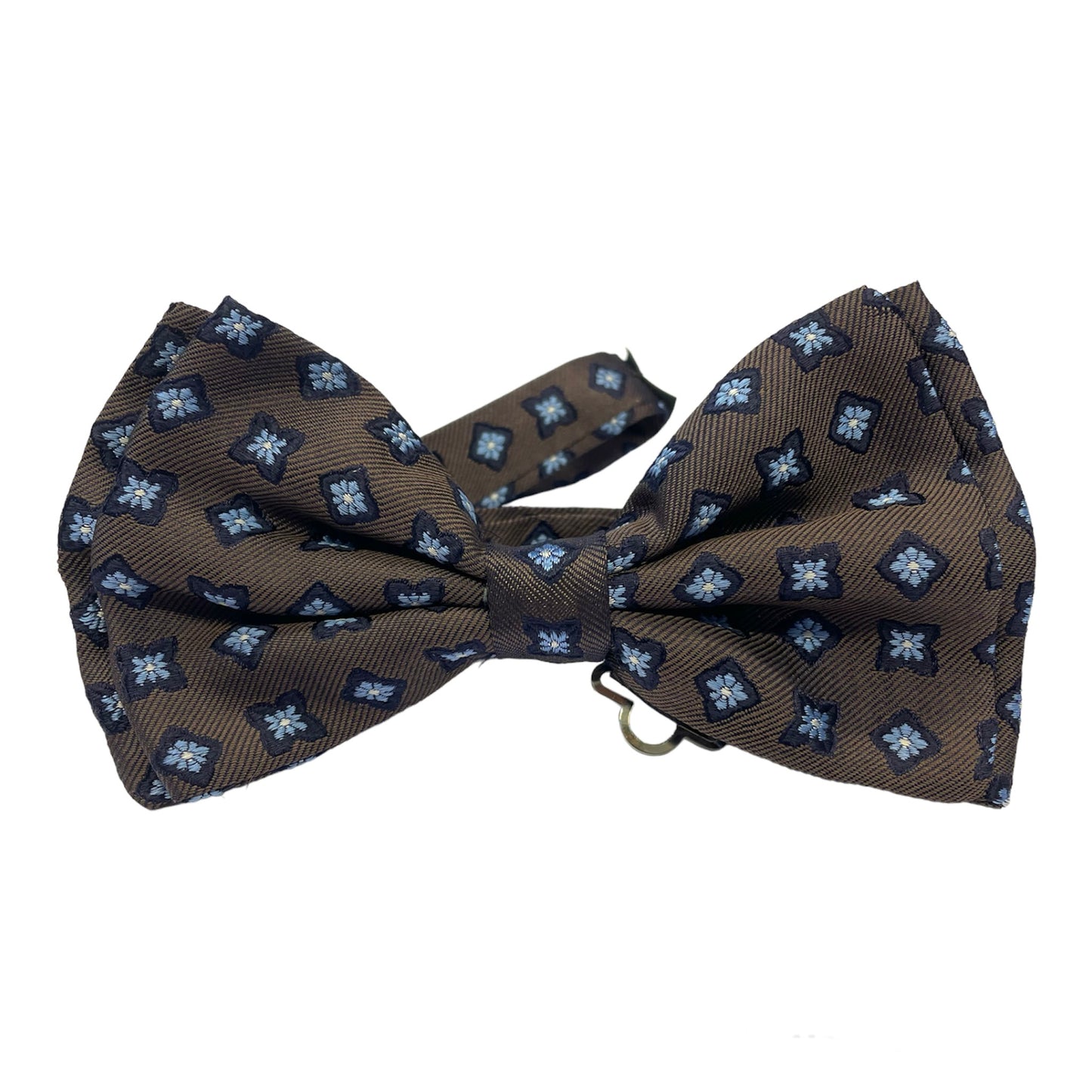 Sartorial bow tie brown silk large light blue flowers